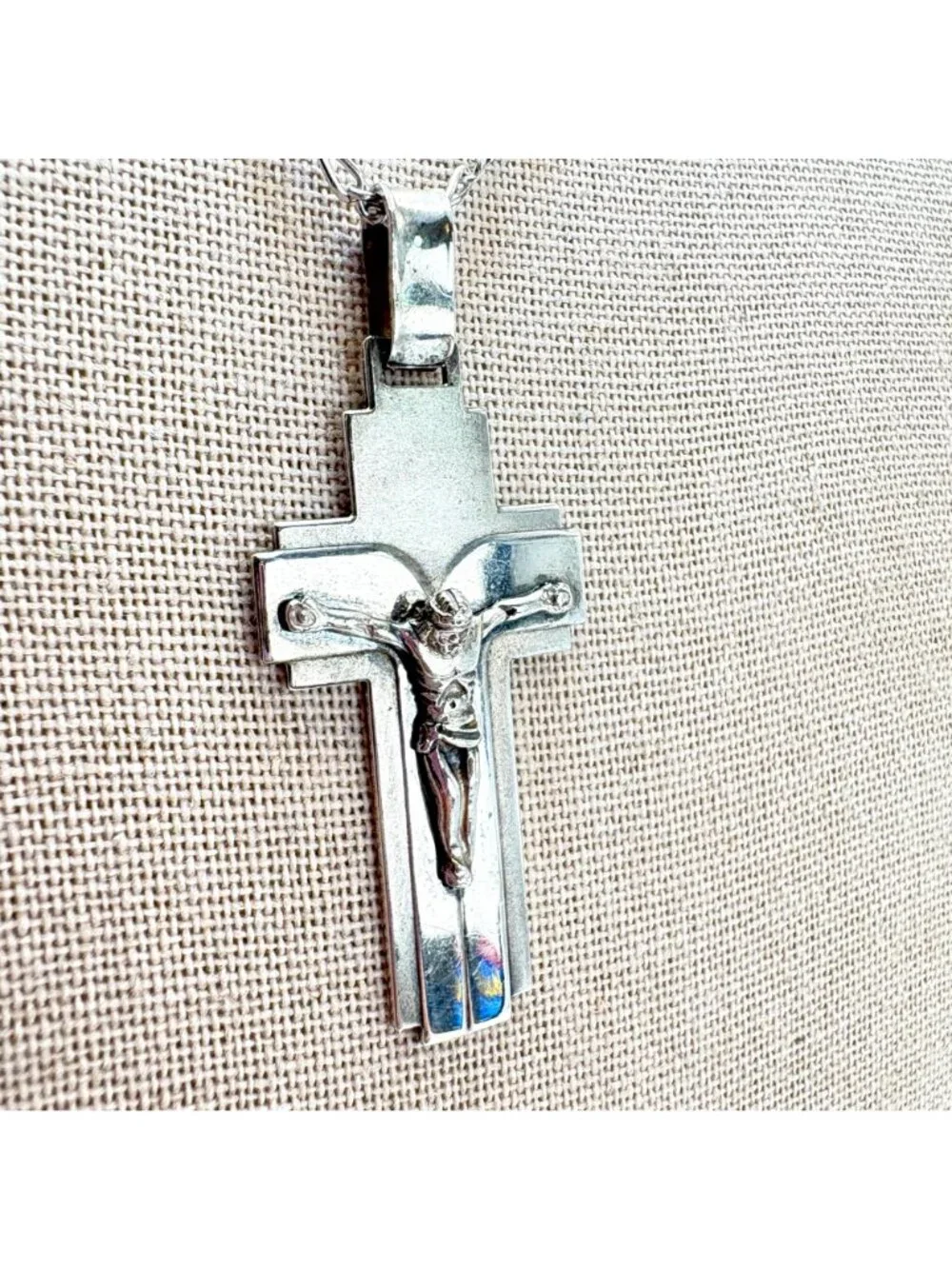 Crucifix Cross Pendant Necklace Lobster Clasp 925 Sterling Silver 24